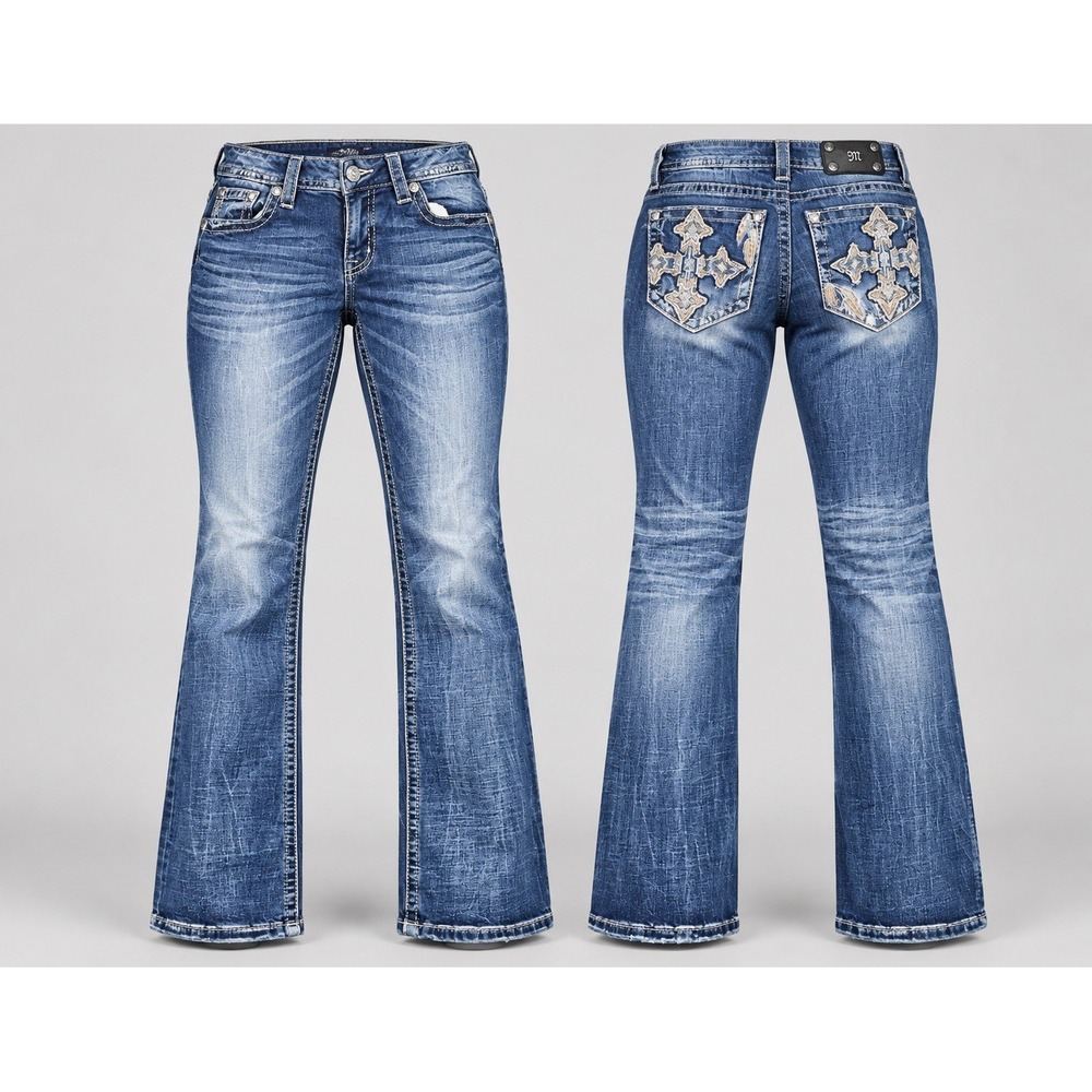 Miss Me Boot Jeans women 28x31 Embroidered Rhinestone turquois cross tribal y2k